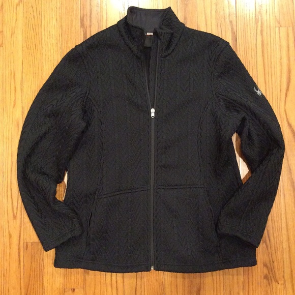 Spyder Major Cable Stryke Black Fleece Lined Knit Full Zip Jacket - Picture 2 of 10